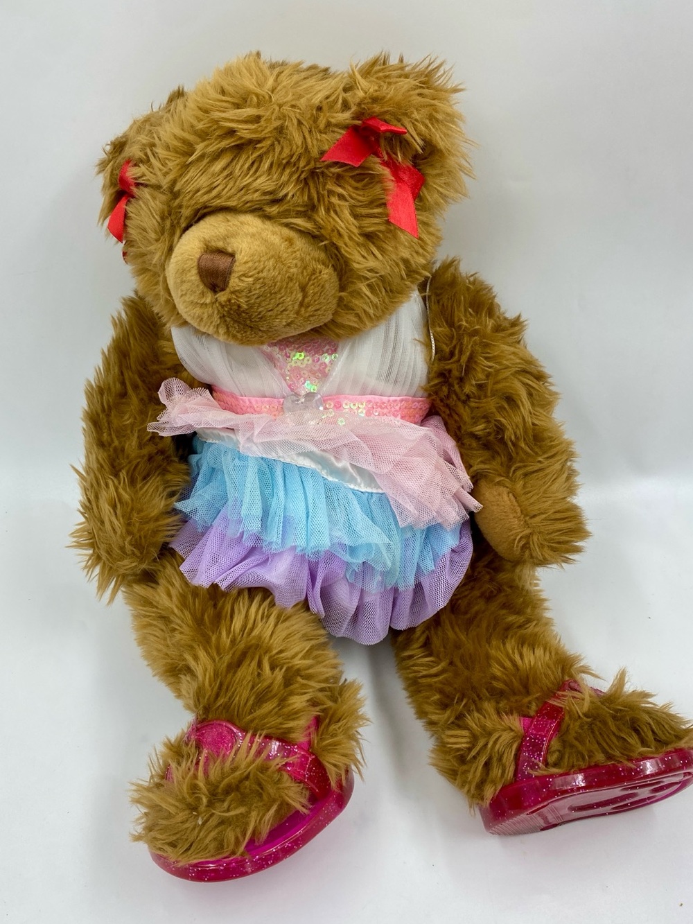 Build A Bear Teddy with Tutu Dress & Jelly Sandals Red bows